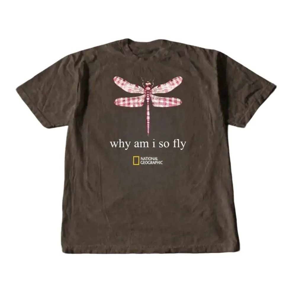 National Geographic Brown Graphic Tee with Pink Dragonfly